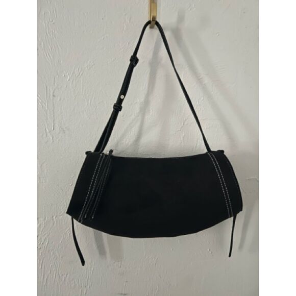 Black Faux Suede Barrel Stitched Medium Purse/ Hand Shoulder Bag, Forever 21 - Picture 2 of 5